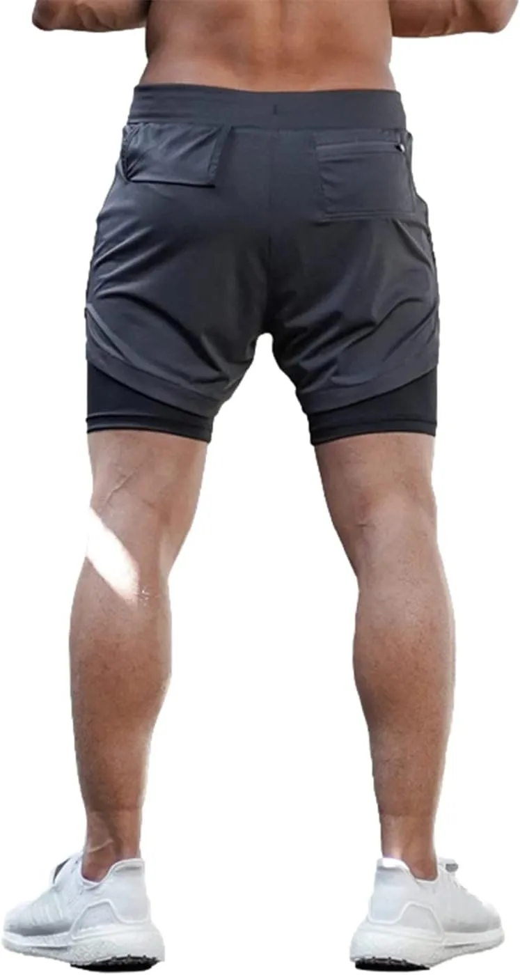 Men's Gym Shorts 2 in 1 Running Shorts with Pocket Quick Dry Athletic Workout Sport Pants