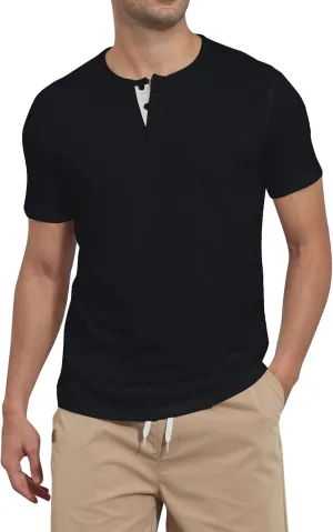 Mens Henley Shirts Short Sleeve Cotton Basic T-Shirts Classic Fashion Casual Shirt