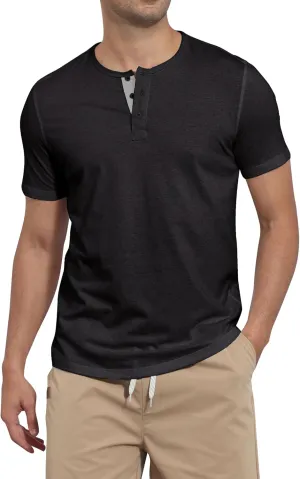 Mens Henley Shirts Short Sleeve Cotton Basic T-Shirts Classic Fashion Casual Shirt
