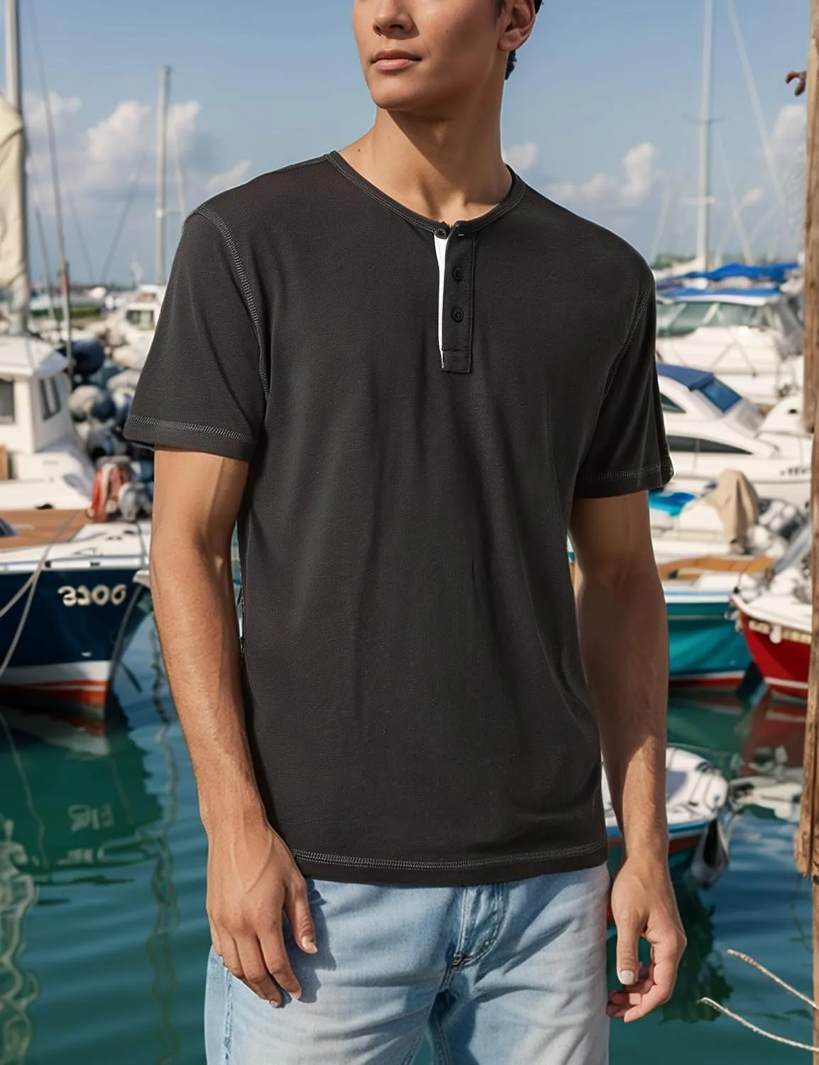 Mens Henley Shirts Short Sleeve Cotton Basic T-Shirts Classic Fashion Casual Shirt