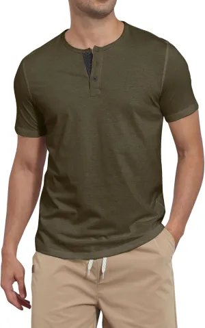 Mens Henley Shirts Short Sleeve Cotton Basic T-Shirts Classic Fashion Casual Shirt