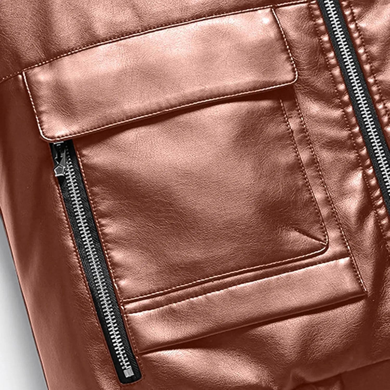 Men's Lapel Collar Faux Leather Jacket Lightweight Waterproof Windproof Bomber Coats Oversize Motorcycle Jackets