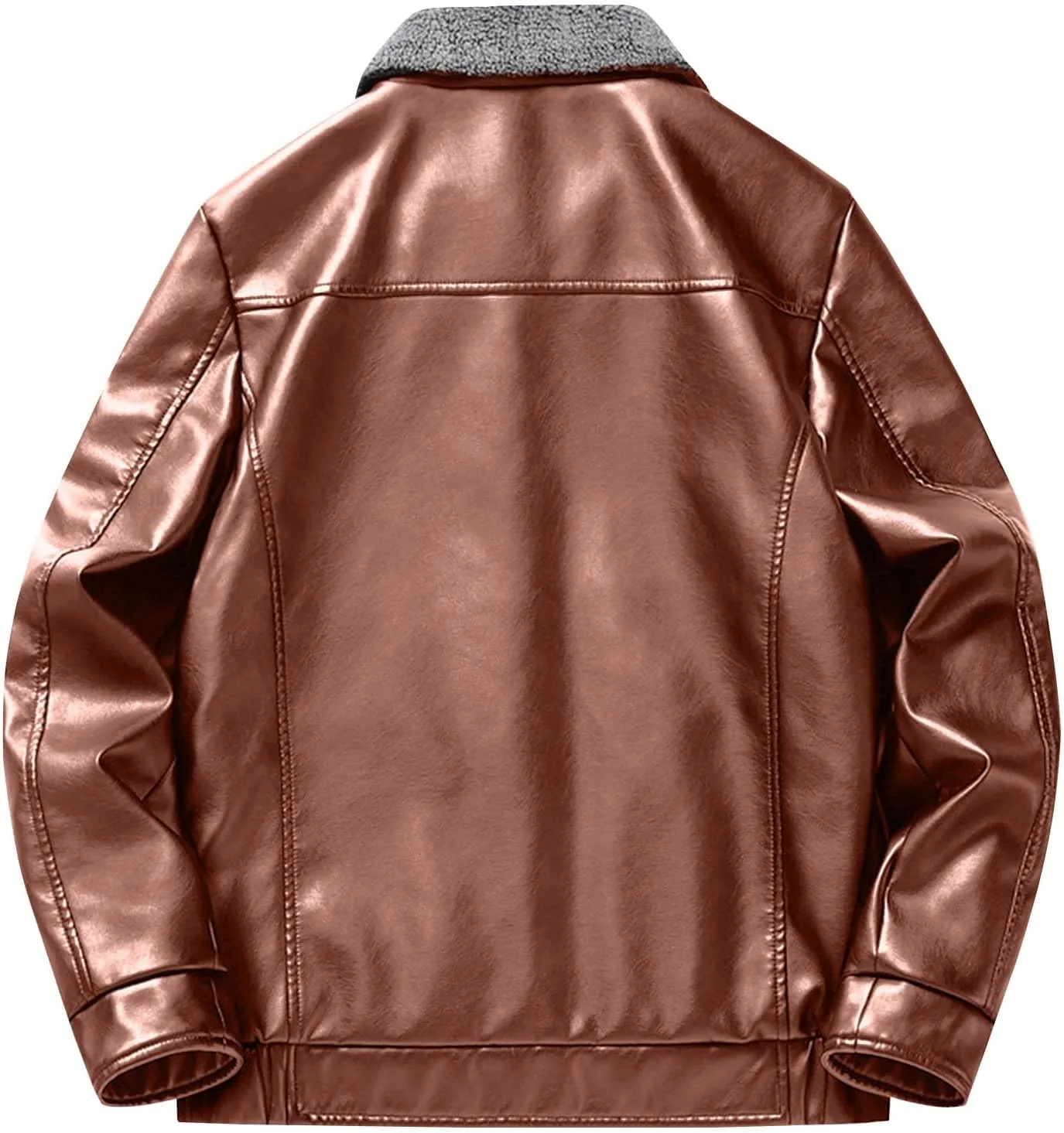 Men's Lapel Collar Faux Leather Jacket Lightweight Waterproof Windproof Bomber Coats Oversize Motorcycle Jackets