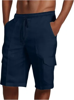 Men's Linen Shorts Casual Elastic Waist Drawstring Summer Beach Shorts Harem Casual Beach Yoga Trousers Men's Cargo Shorts