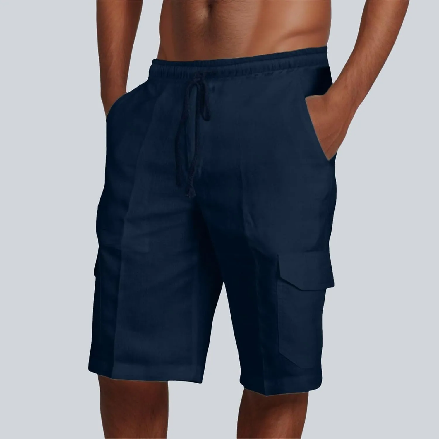 Men's Linen Shorts Casual Elastic Waist Drawstring Summer Beach Shorts Harem Casual Beach Yoga Trousers Men's Cargo Shorts