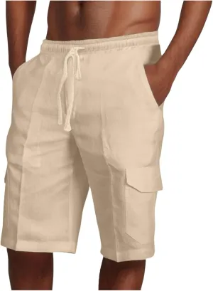 Men's Linen Shorts Casual Elastic Waist Drawstring Summer Beach Shorts Harem Casual Beach Yoga Trousers Men's Cargo Shorts
