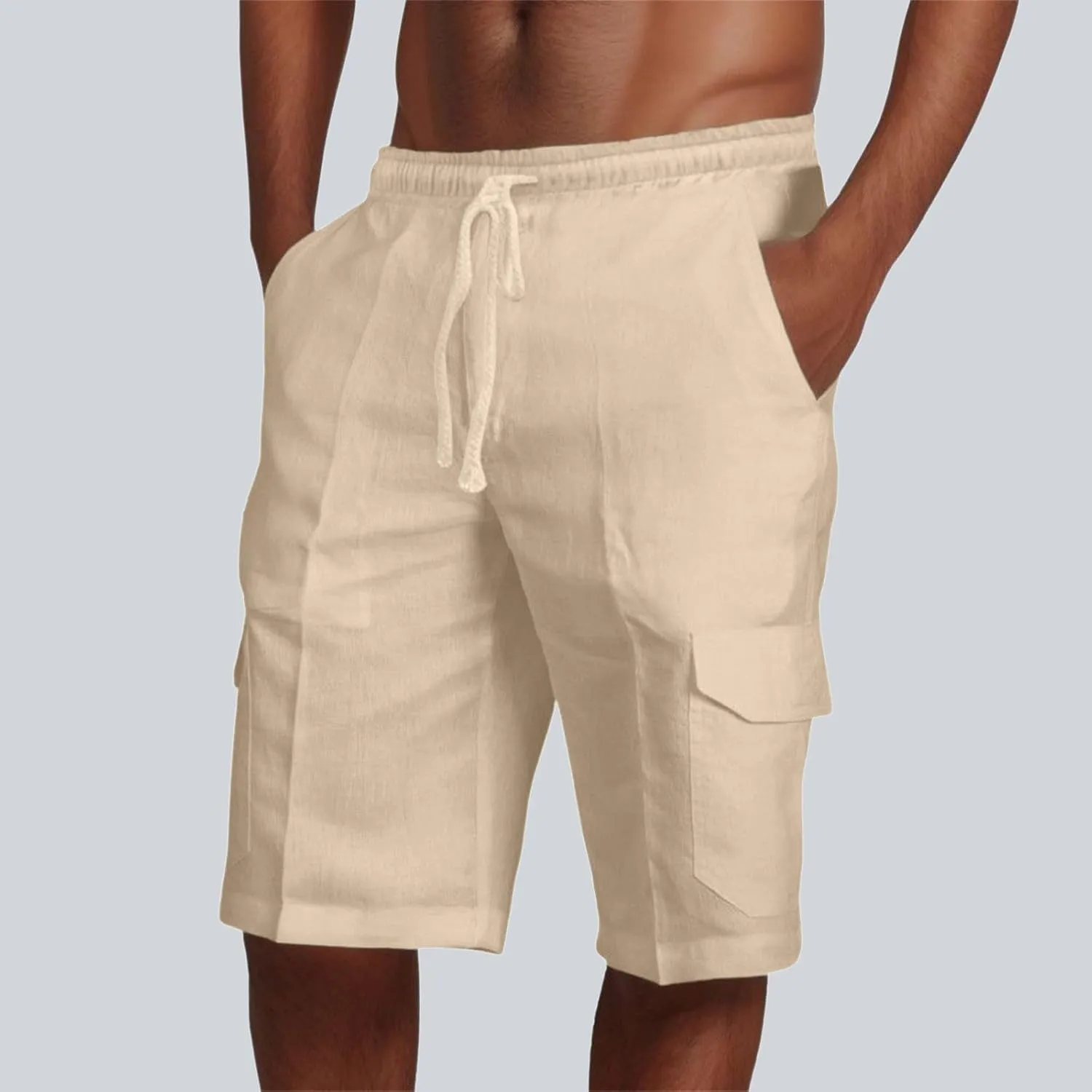 Men's Linen Shorts Casual Elastic Waist Drawstring Summer Beach Shorts Harem Casual Beach Yoga Trousers Men's Cargo Shorts