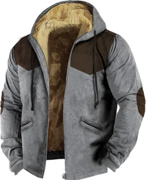 Mens Long Sleeve Zipper Fleece Jackets Winter Thick Warm Windbreak Plush Coats Fashion Patchwork Utility Cargo Jacket