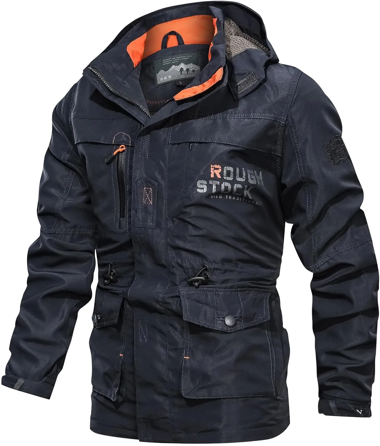 Men's Military Style Jacket Utility Hooded Lightweight Mid-Long Bomber Work Jackets Casual Outwear with Multi Pockets