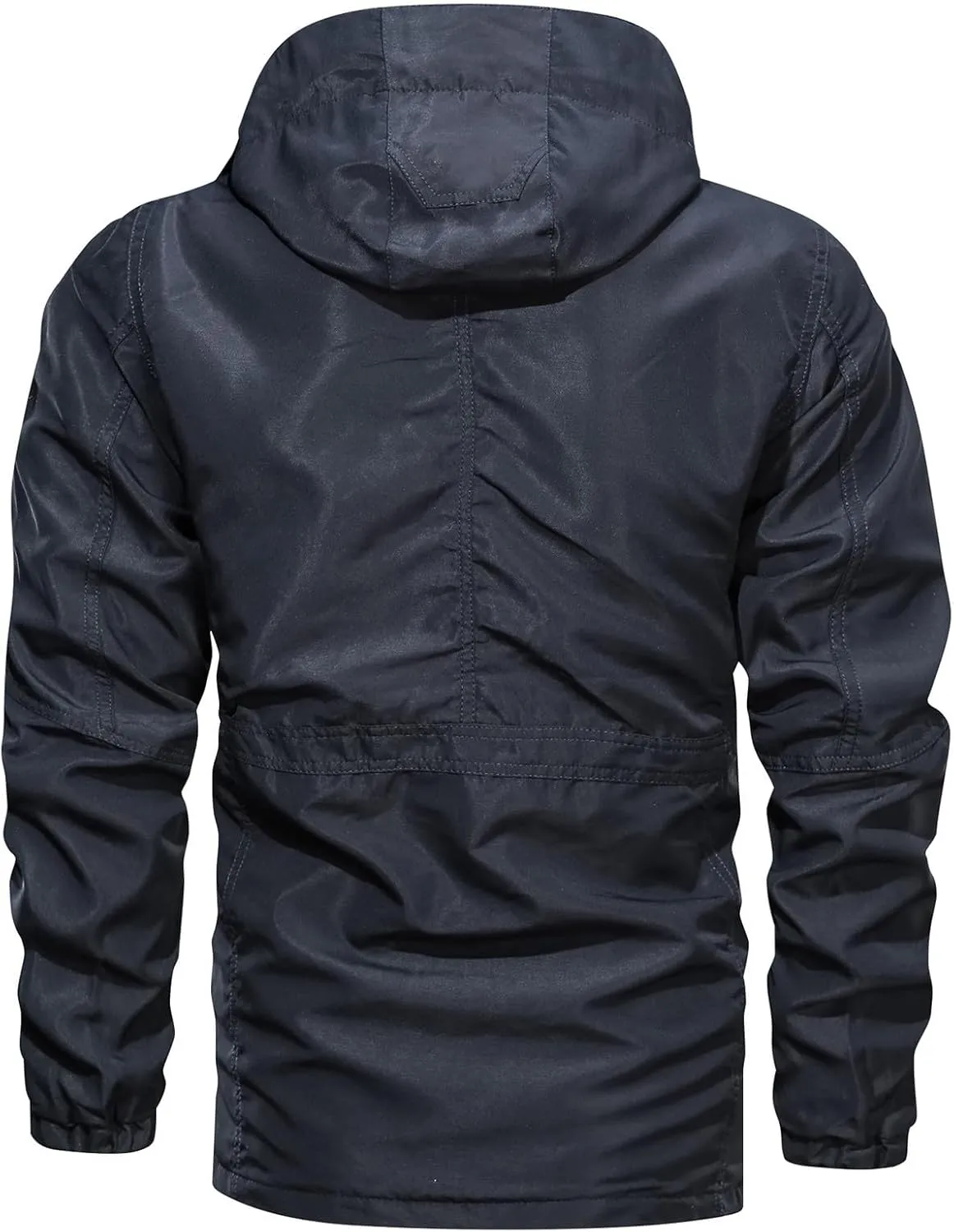 Men's Military Style Jacket Utility Hooded Lightweight Mid-Long Bomber Work Jackets Casual Outwear with Multi Pockets