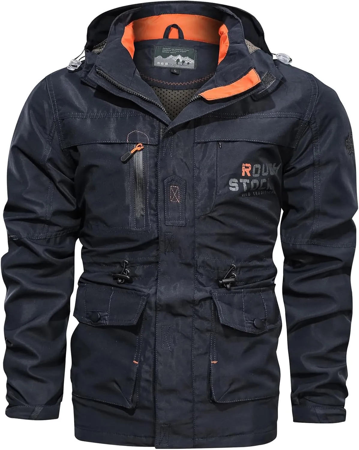 Men's Military Style Jacket Utility Hooded Lightweight Mid-Long Bomber Work Jackets Casual Outwear with Multi Pockets