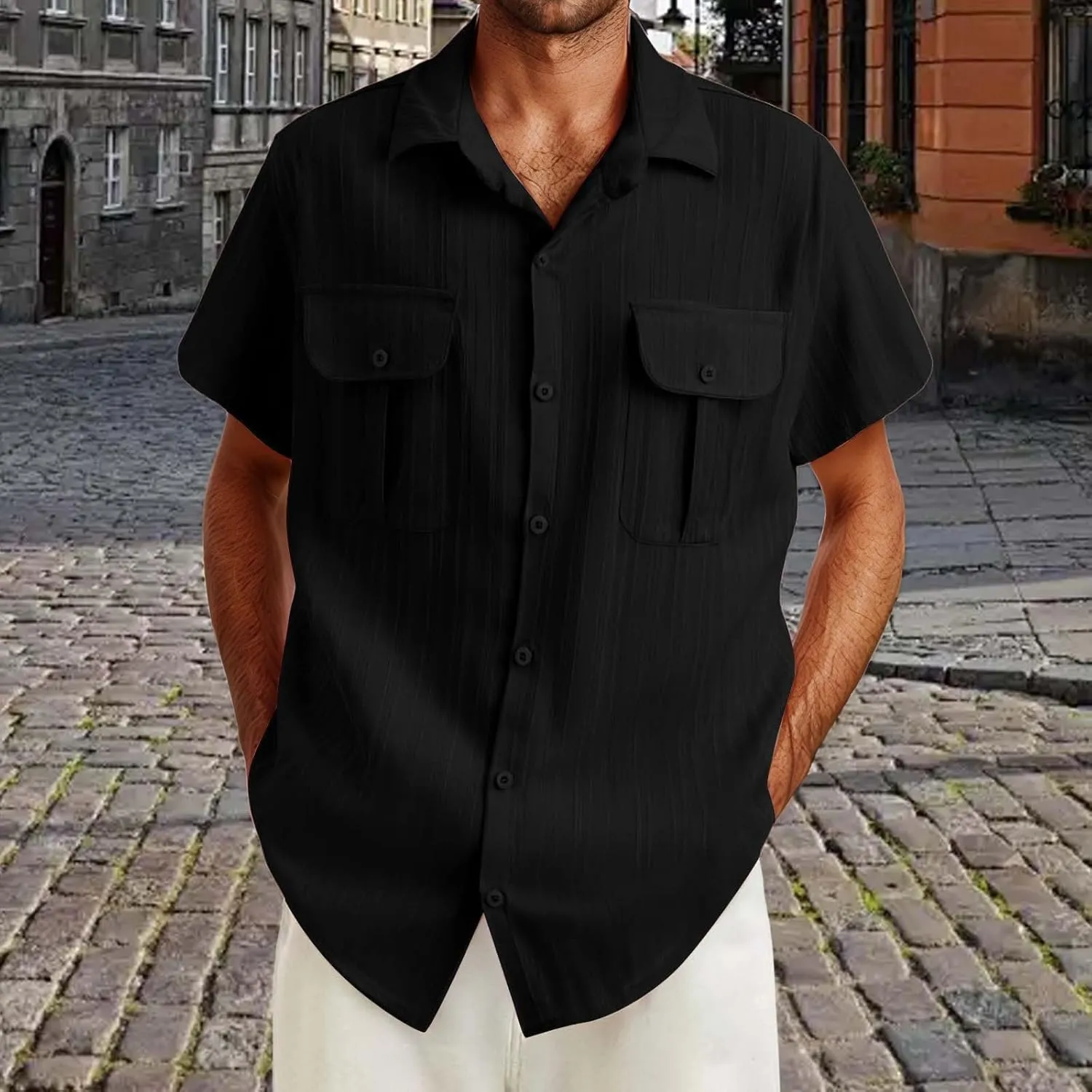 Mens Shirts Cotton Linen Casual Beach T Shirts Button Down Short Sleeve Basic Men Big and Tall Regular Fit Tops 2025 Summer