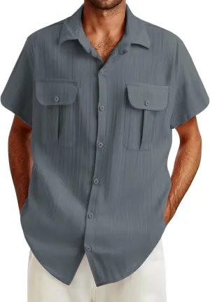 Mens Shirts Cotton Linen Casual Beach T Shirts Button Down Short Sleeve Basic Men Big and Tall Regular Fit Tops 2025 Summer