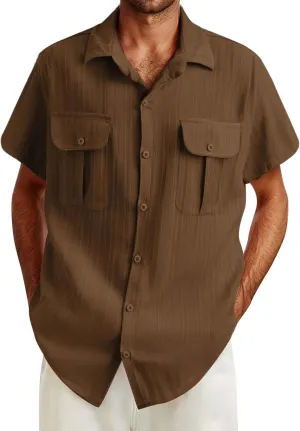 Mens Shirts Cotton Linen Casual Beach T Shirts Button Down Short Sleeve Basic Men Big and Tall Regular Fit Tops 2025 Summer