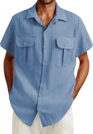 Mens Shirts Cotton Linen Casual Beach T Shirts Button Down Short Sleeve Basic Men Big and Tall Regular Fit Tops 2025 Summer
