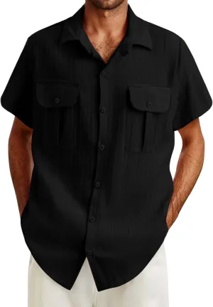 Mens Shirts Cotton Linen Casual Beach T Shirts Button Down Short Sleeve Basic Men Big and Tall Regular Fit Tops 2025 Summer