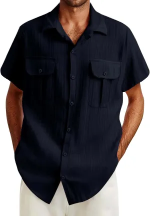 Mens Shirts Cotton Linen Casual Beach T Shirts Button Down Short Sleeve Basic Men Big and Tall Regular Fit Tops 2025 Summer