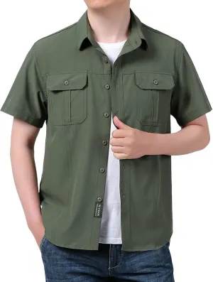 Men's Short Sleeve Aero Tech Button-up Shirt Button Down Mens Big and Tall Shirts