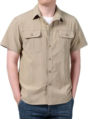 Men's Short Sleeve Aero Tech Button-up Shirt Button Down Mens Big and Tall Shirts