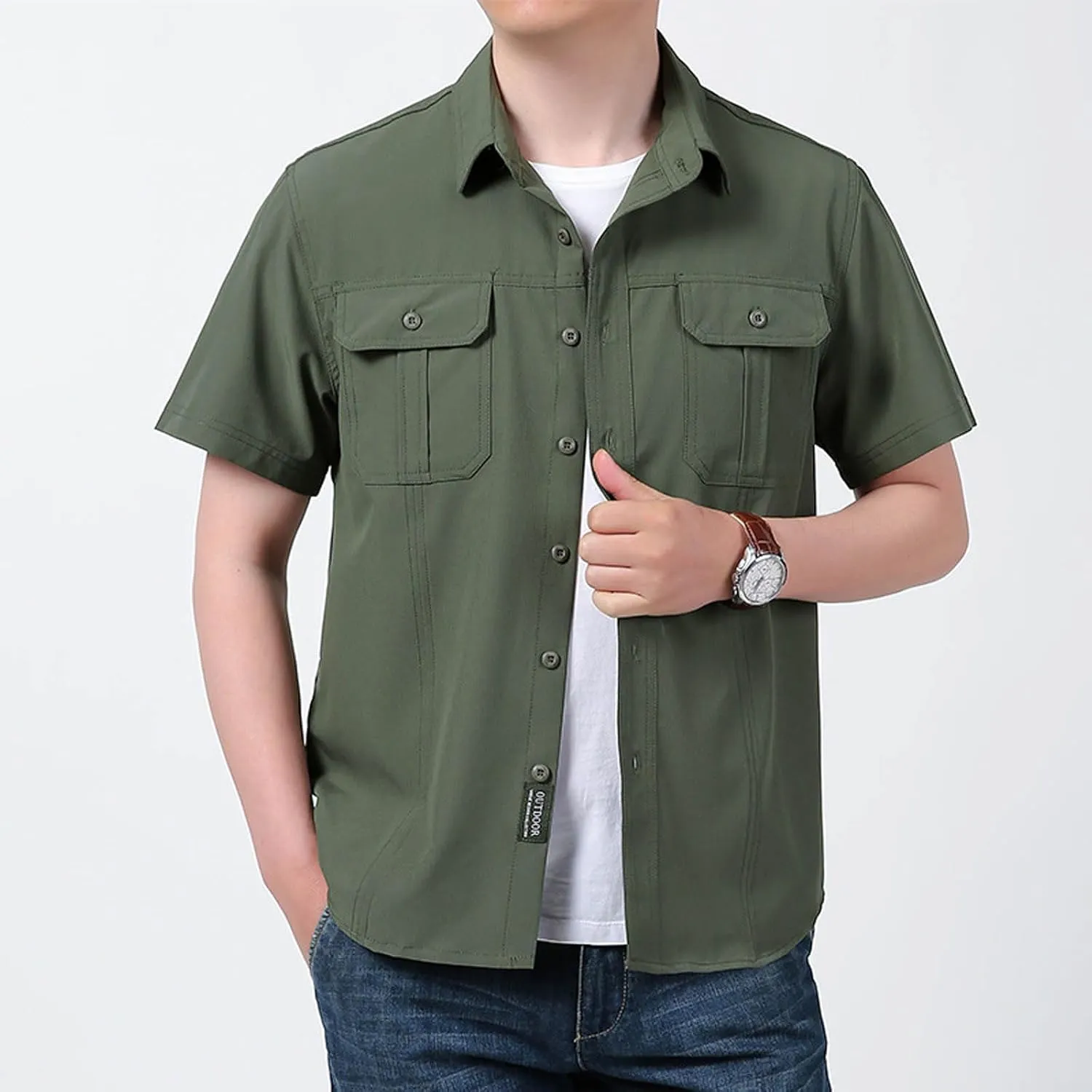 Men's Short Sleeve Aero Tech Button-up Shirt Button Down Mens Big and Tall Shirts