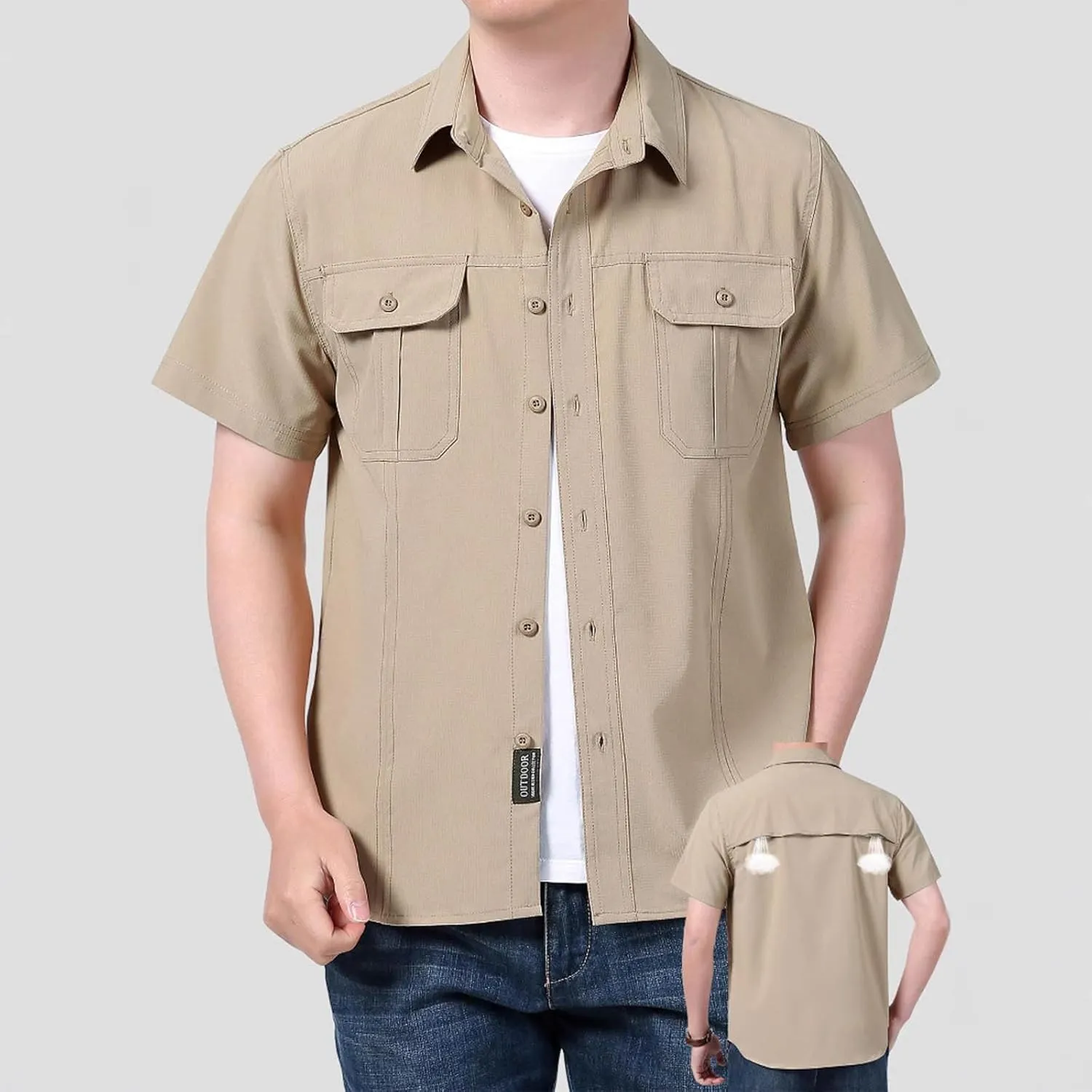 Men's Short Sleeve Aero Tech Button-up Shirt Button Down Mens Big and Tall Shirts