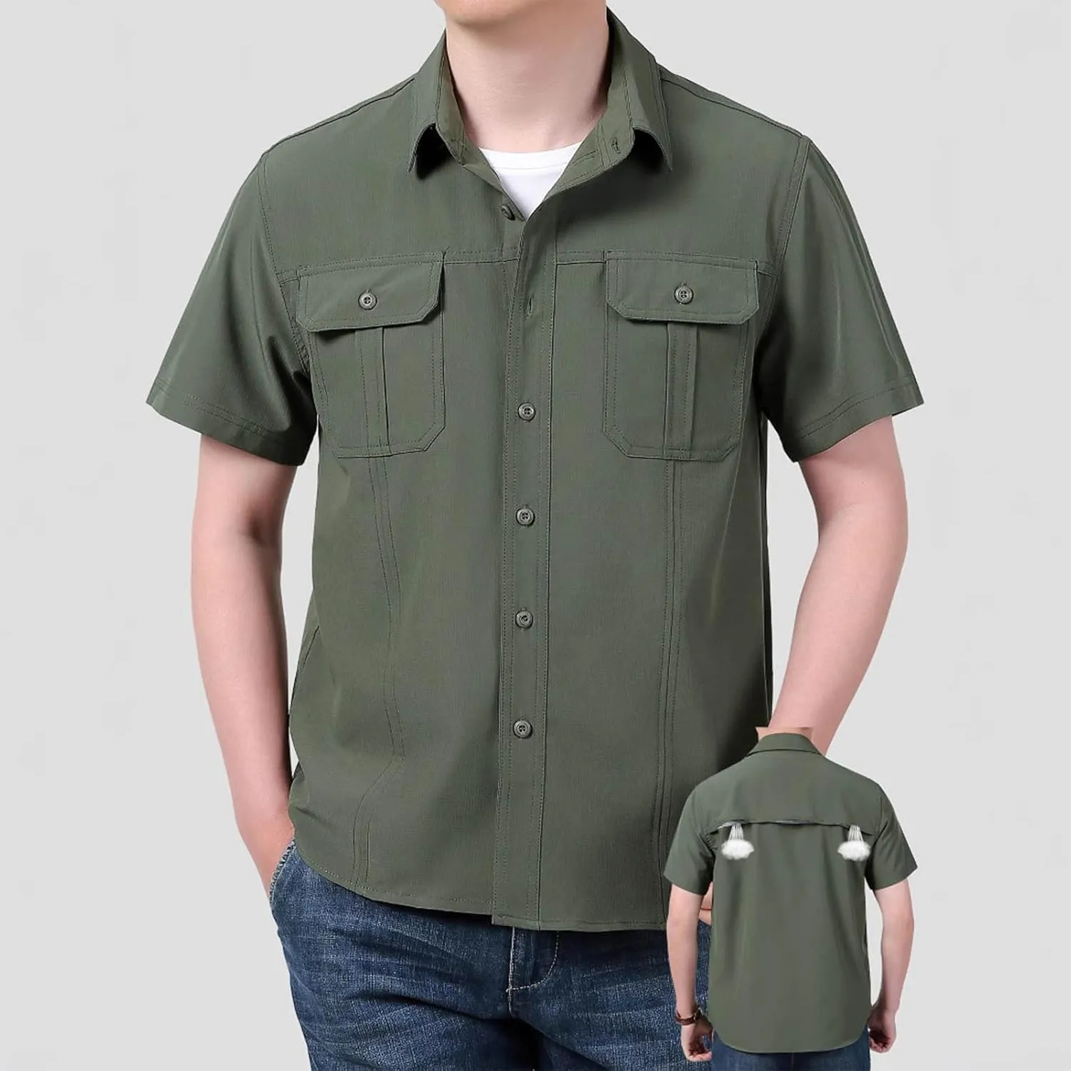 Men's Short Sleeve Aero Tech Button-up Shirt Button Down Mens Big and Tall Shirts