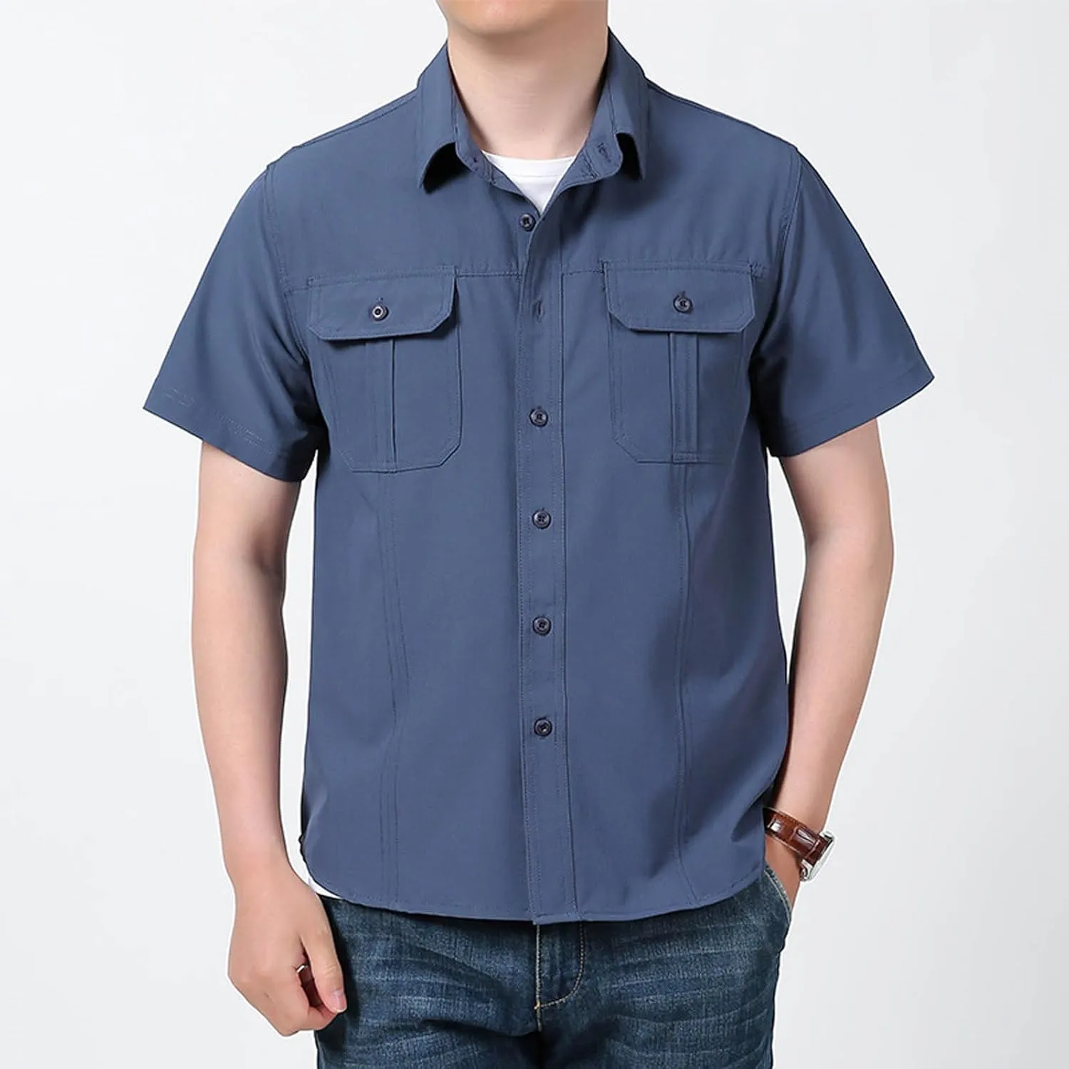 Men's Short Sleeve Aero Tech Button-up Shirt Button Down Mens Big and Tall Shirts