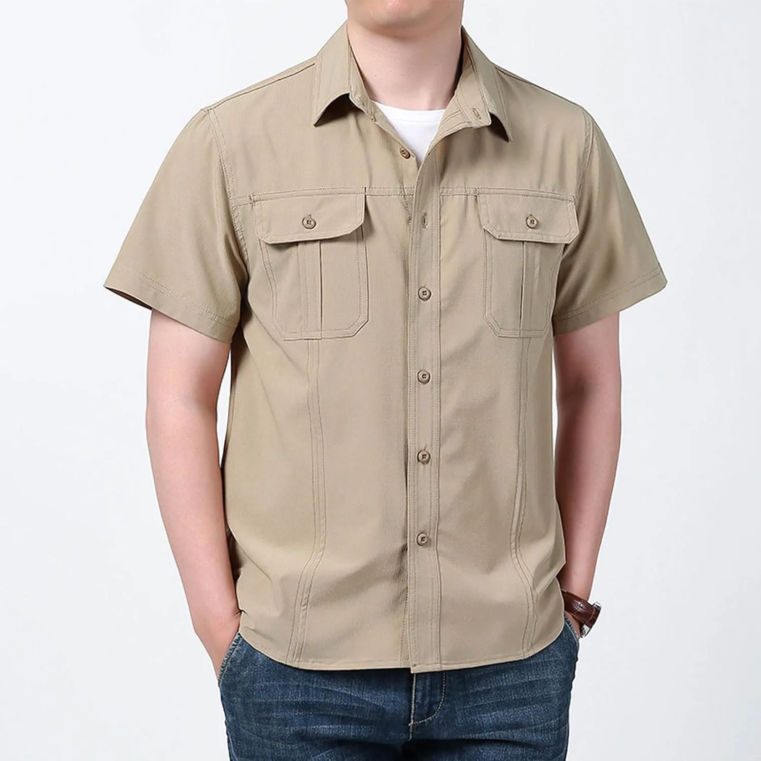 Men's Short Sleeve Aero Tech Button-up Shirt Button Down Mens Big and Tall Shirts
