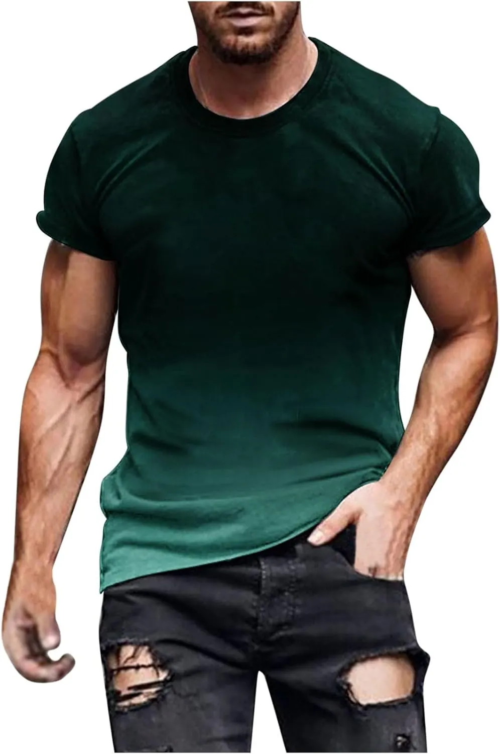 Men's Summer T-Shirts 2024 Casual Crew Neck Short Sleeve Gradient Color Tops Fashion Loose Workout Tee Clothing