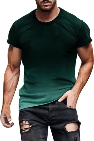Men's Summer T-Shirts 2024 Casual Crew Neck Short Sleeve Gradient Color Tops Fashion Loose Workout Tee Clothing