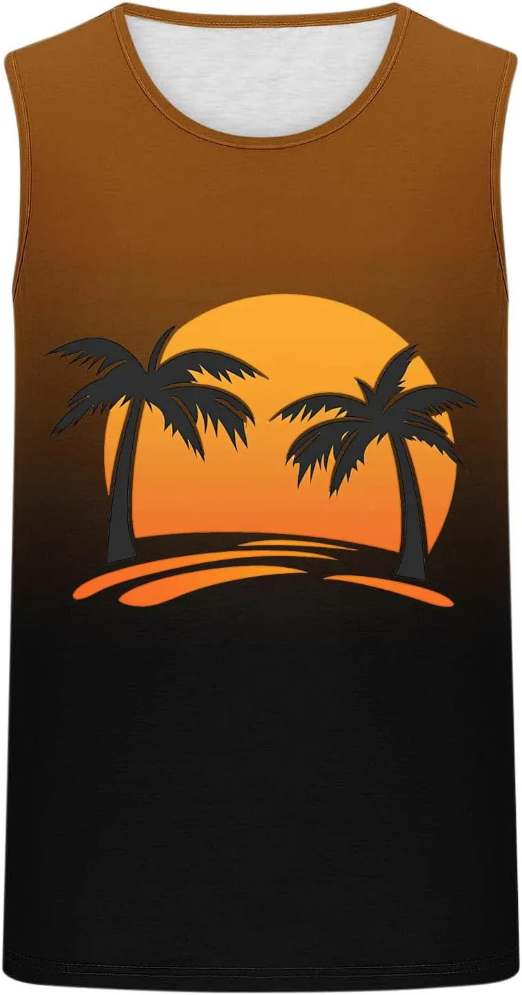 Mens Tank Tops Hawaiian Palm Tree T-Shirts Tropical Aloha Beach Sleeveless Shirt Graphic Gym Workout Muscle Tank Tops