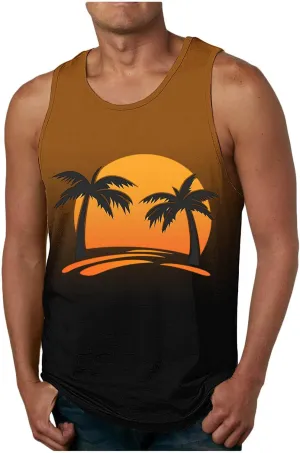 Mens Tank Tops Hawaiian Palm Tree T-Shirts Tropical Aloha Beach Sleeveless Shirt Graphic Gym Workout Muscle Tank Tops