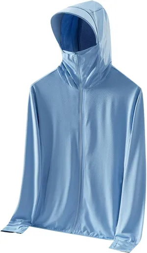 Men's UPF 50  Full Zip Fishing Hoodies Sun Shirts with Mask UV Neck Gaiter Hoodie Quick Dry Long Sleeve Hiking Shirts