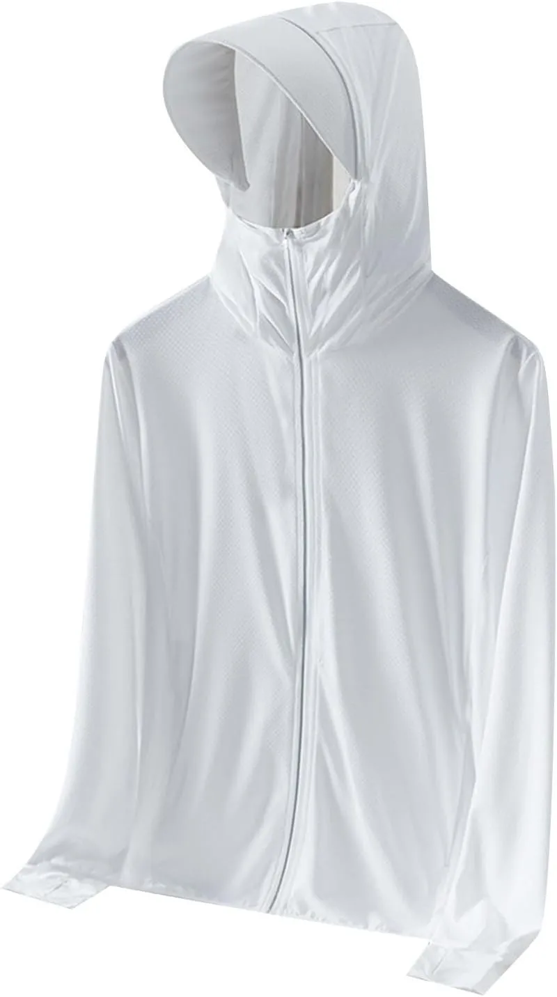Men's UPF 50  Full Zip Fishing Hoodies Sun Shirts with Mask UV Neck Gaiter Hoodie Quick Dry Long Sleeve Hiking Shirts