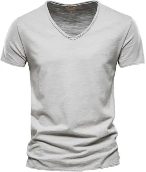 Men's V-Neck T-Shirts Soft Fitted Premium Classic Tee Men's T Shirts Cotton Hipster Hip Hop Longline Crewneck T-Shirt
