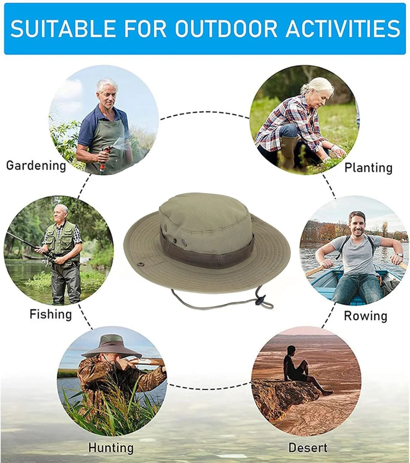 Mens Wide Brim Sun Hat Outdoor Safari Bucket Hats UV Protection Hiking Fishing Hat Travel Camping Flap Hats for Men