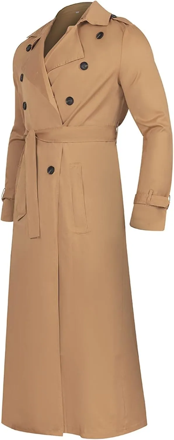Mens Windbreaker Lightweight Jackets,Double Breasted Full Length Trench Coat Casual Lapel Oversized Long Overcoats