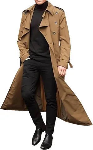 Mens Windbreaker Lightweight Jackets,Double Breasted Full Length Trench Coat Casual Lapel Oversized Long Overcoats