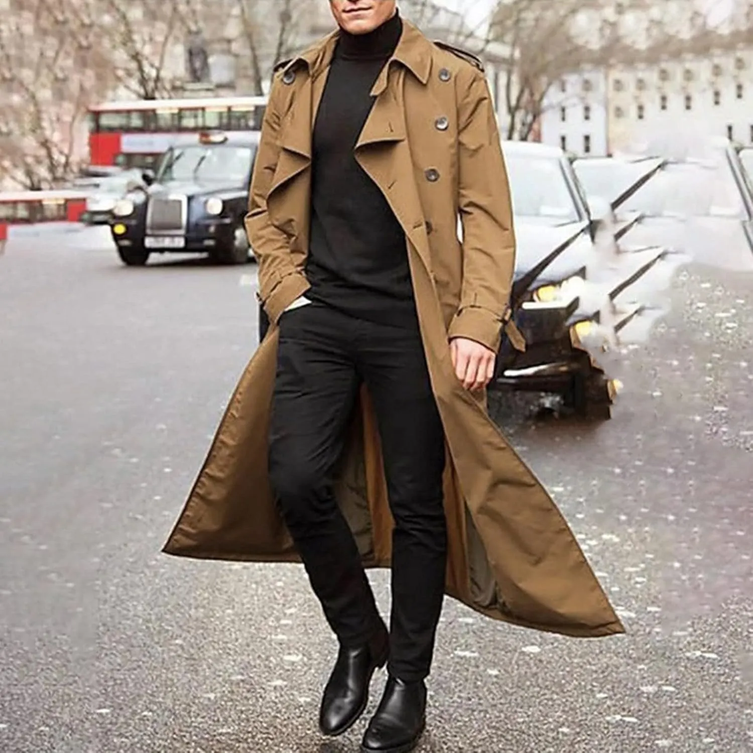 Mens Windbreaker Lightweight Jackets,Double Breasted Full Length Trench Coat Casual Lapel Oversized Long Overcoats