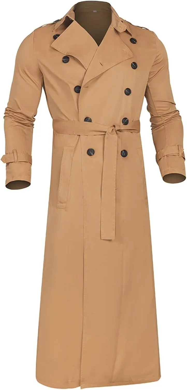 Mens Windbreaker Lightweight Jackets,Double Breasted Full Length Trench Coat Casual Lapel Oversized Long Overcoats