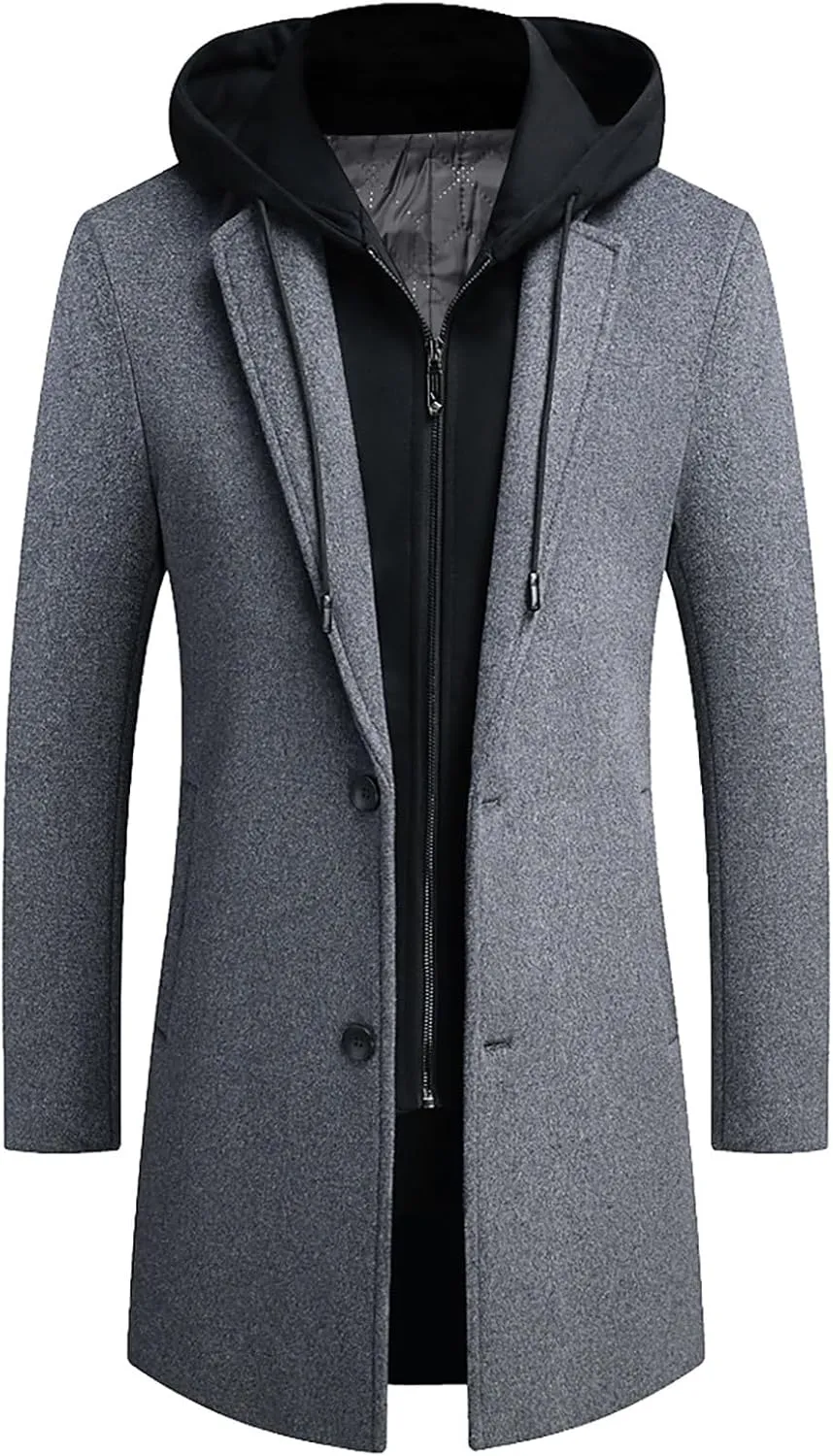 Mens Wool Blend Coat Winter Trench Coats Windbreaker Coat Long Jacket Windbreaker Overcoat Pea Coat Men Trench Coats