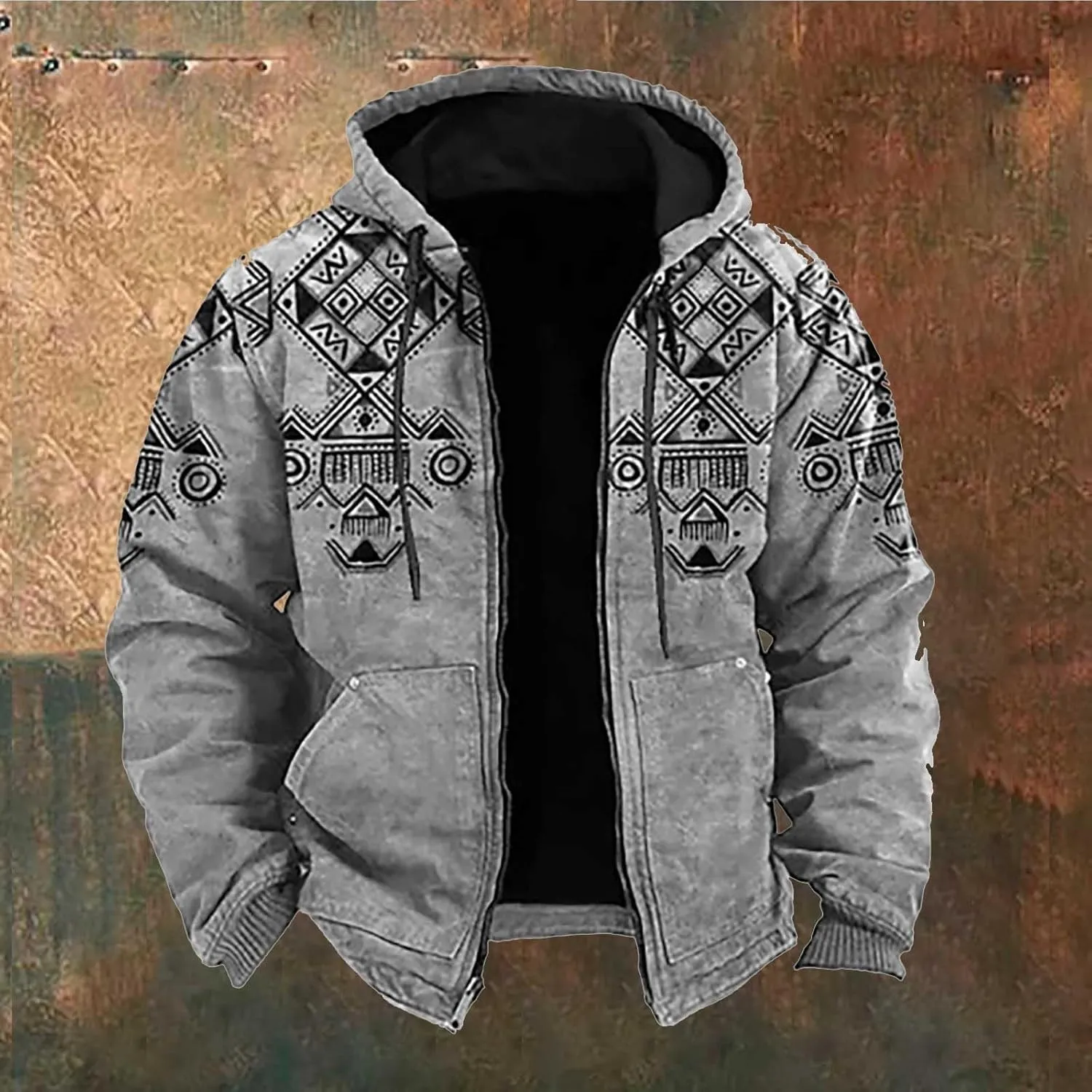 Men's Work Coat Washed Duck Fleece Jacket Brown Zipper Personalized Patch Ski Jacket Puffer Jacket Long Winter Coat