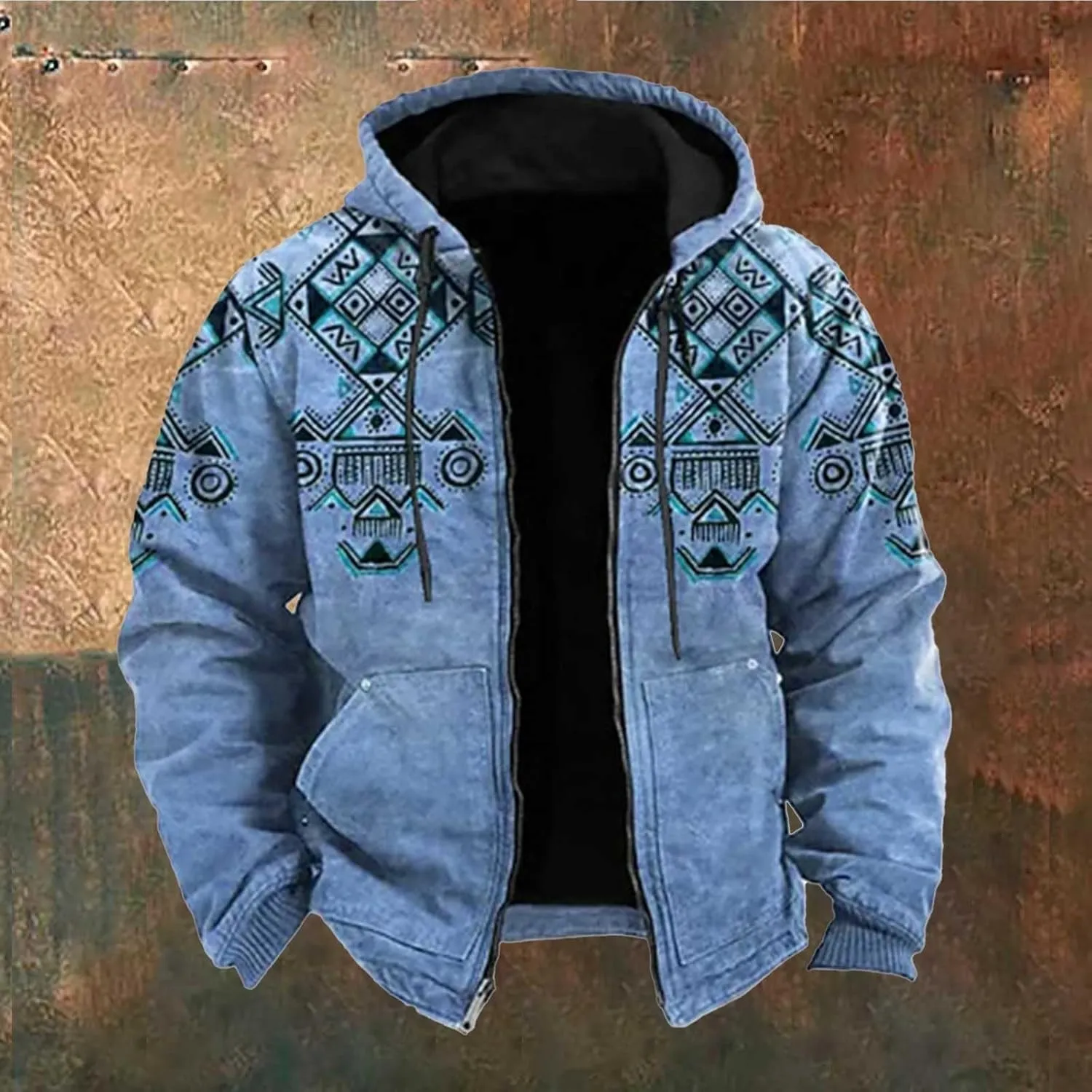 Men's Work Coat Washed Duck Fleece Jacket Brown Zipper Personalized Patch Ski Jacket Puffer Jacket Long Winter Coat