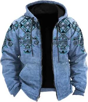 Men's Work Coat Washed Duck Fleece Jacket Brown Zipper Personalized Patch Ski Jacket Puffer Jacket Long Winter Coat
