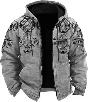 Men's Work Coat Washed Duck Fleece Jacket Brown Zipper Personalized Patch Ski Jacket Puffer Jacket Long Winter Coat