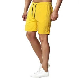 Mens Workout Running Shorts Summer Quick Dry Beach Shorts Drawstring Elastic Waist Solid Loose Fit Sports Shorts