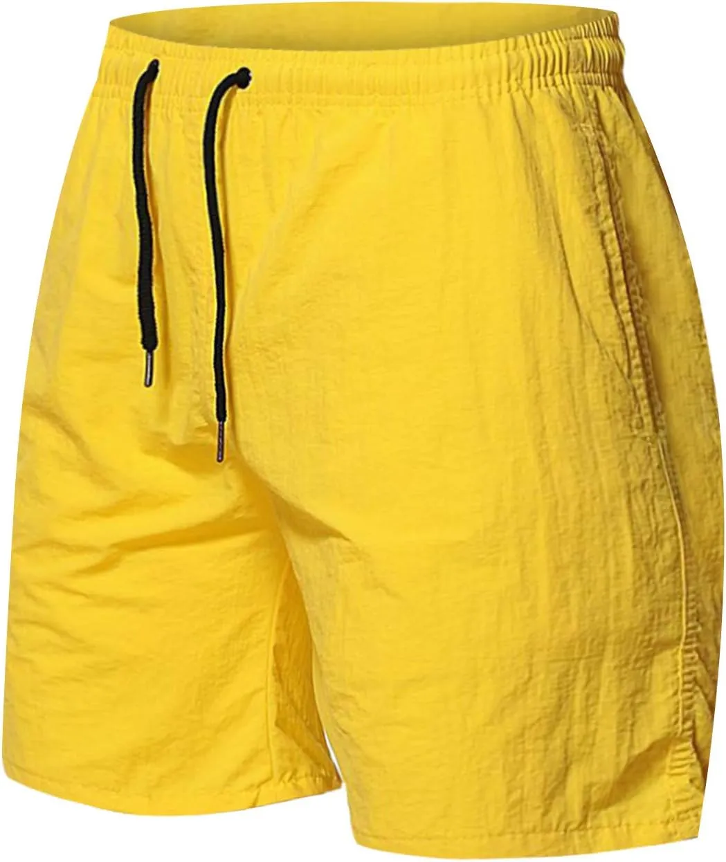 Mens Workout Running Shorts Summer Quick Dry Beach Shorts Drawstring Elastic Waist Solid Loose Fit Sports Shorts