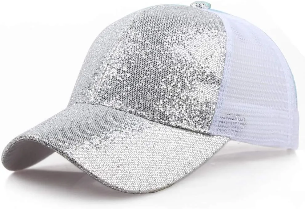 Mesh Baseball Cap with Sequins Hip-hop Hats Outdoor Activities Solid Lightweight Sun Hat for Women Men