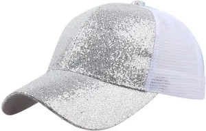 Mesh Baseball Cap with Sequins Hip-hop Hats Outdoor Activities Solid Lightweight Sun Hat for Women Men
