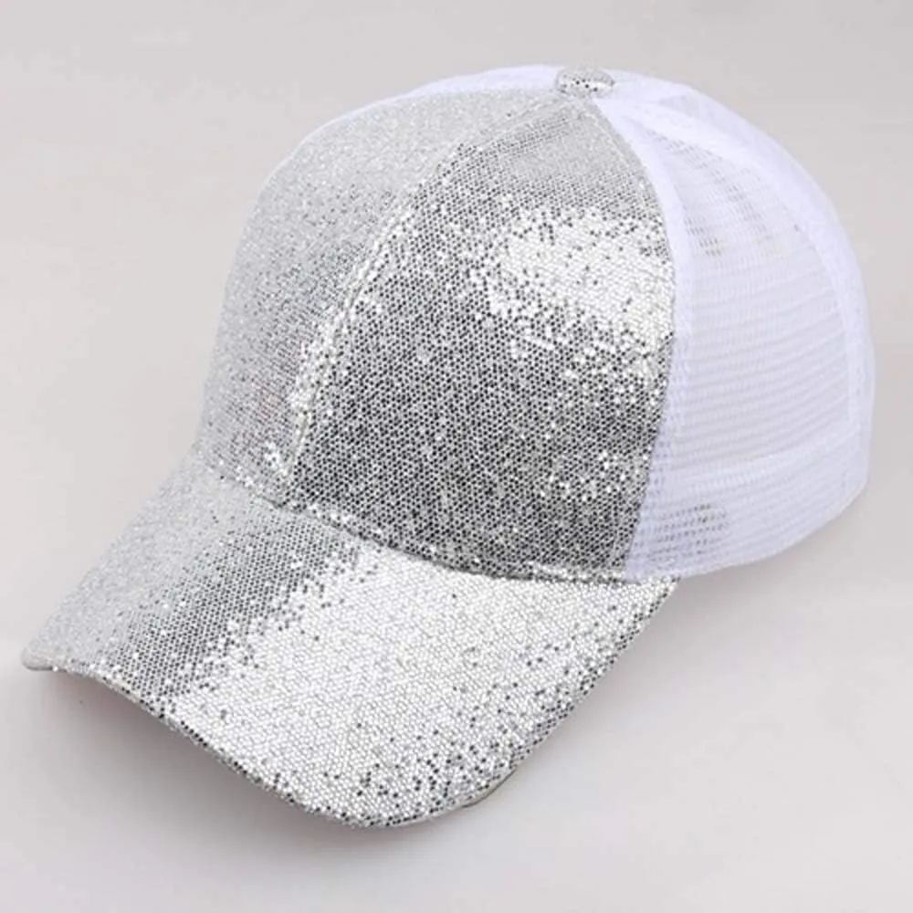 Mesh Baseball Cap with Sequins Hip-hop Hats Outdoor Activities Solid Lightweight Sun Hat for Women Men